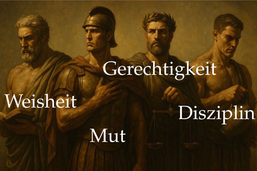 Vier Männer, die die stoischen Tugenden symbolisieren