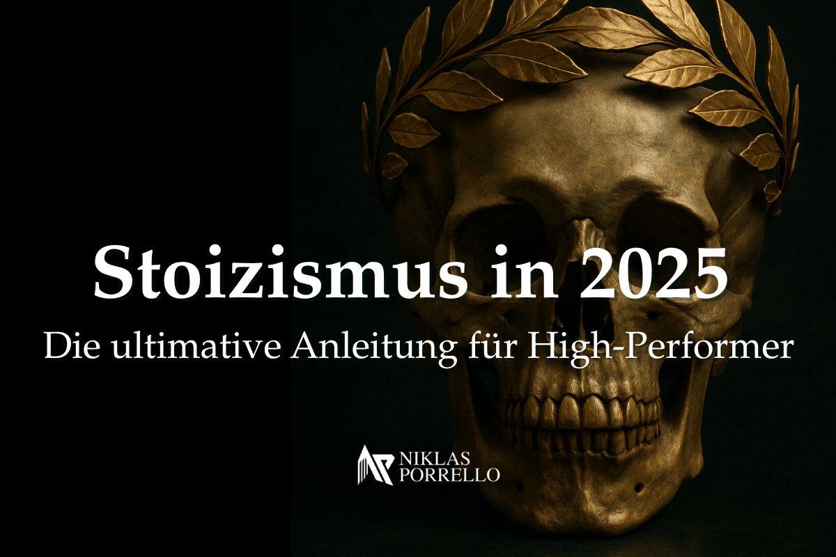 Stoizismus Anleitung, Hintergrund mit Totenschädel und Krone. Symbolbild für stoische Lehren.